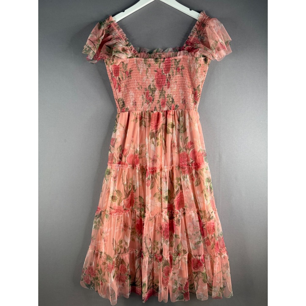 Baltic Born Clementine Tulle Dress Women XL Pink Floral Smocked Midi Cottage NEW - Picture 10 of 10